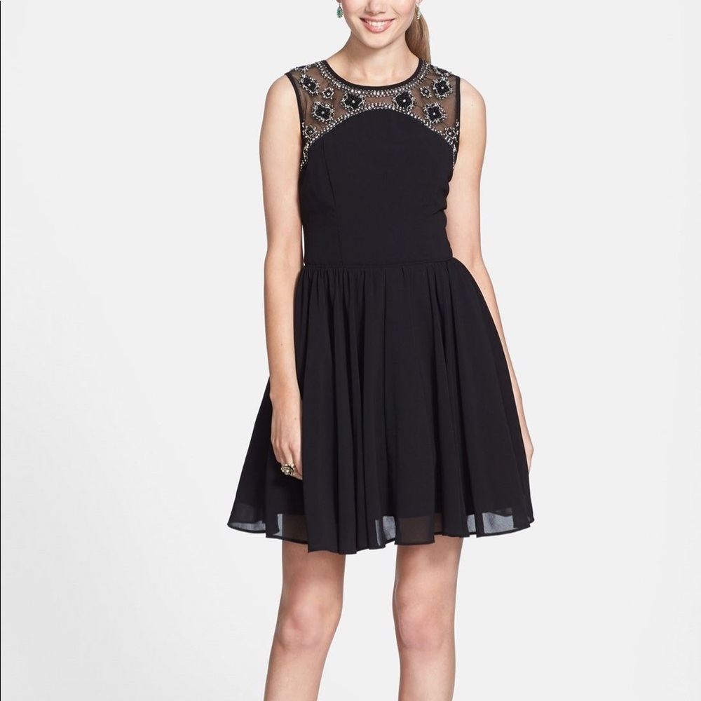 Black chiffon mini dress